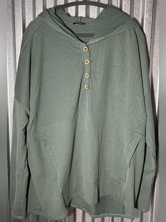 HEIMISH USA Tops - HEIMISH USA Ribbed Hooded Top in Sage Green 2X NWOT